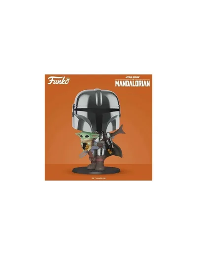 Funko Pop! Star Wars the Mandalorian el Mandaloriano Xl Version Armadura Cromatica con Yoda en Brazos 49931